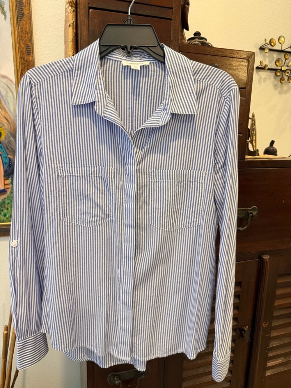 beachlunchlounge Blue and White Striped Casual Button-Down Shirt